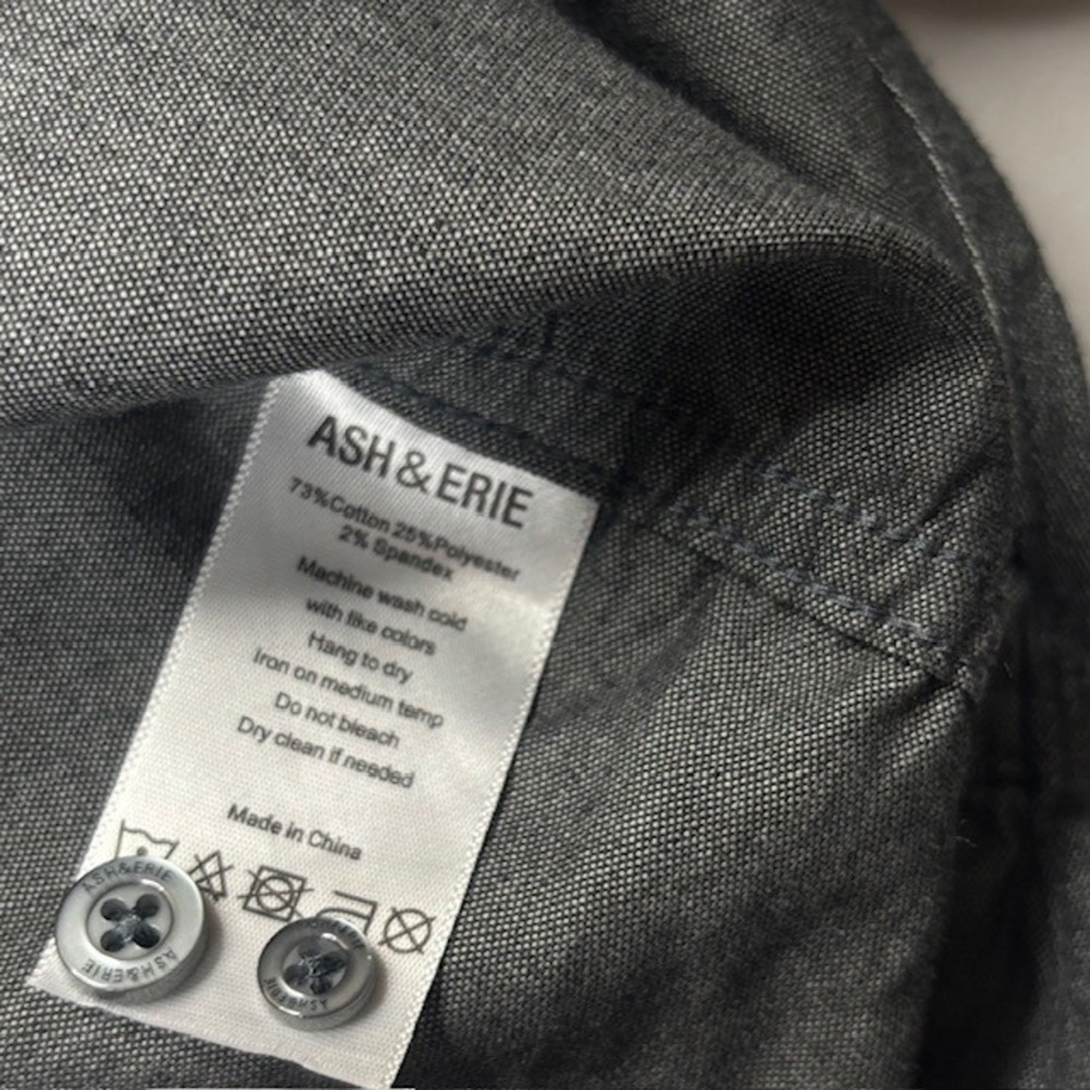 Ash & Erie Men's Gray Button Up Shirt Long Sleeve Stretch Casual Oxford Size L - Picture 5 of 11